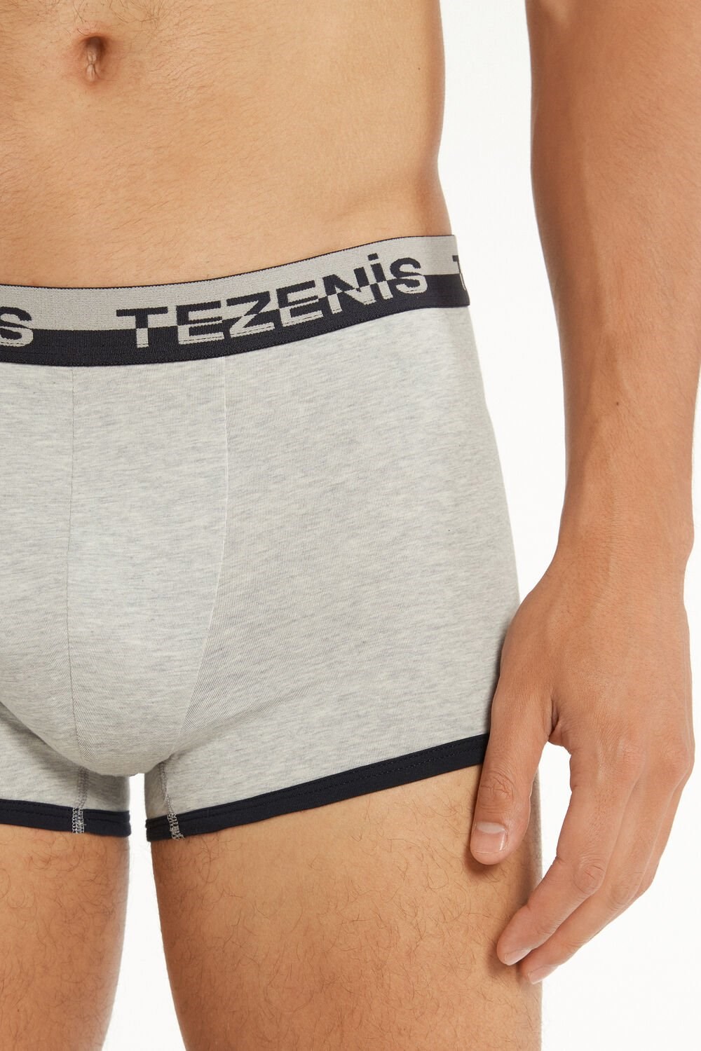 Blue Light Gray Heather/Dark Blue 085u Tezenis Cotton Boxers with Logo Elastic Band | 439150-HOW