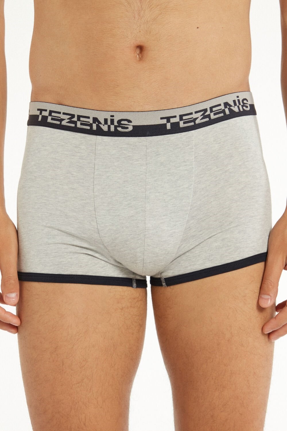 Blue Light Gray Heather/Dark Blue 085u Tezenis Cotton Boxers with Logo Elastic Band | 439150-HOW