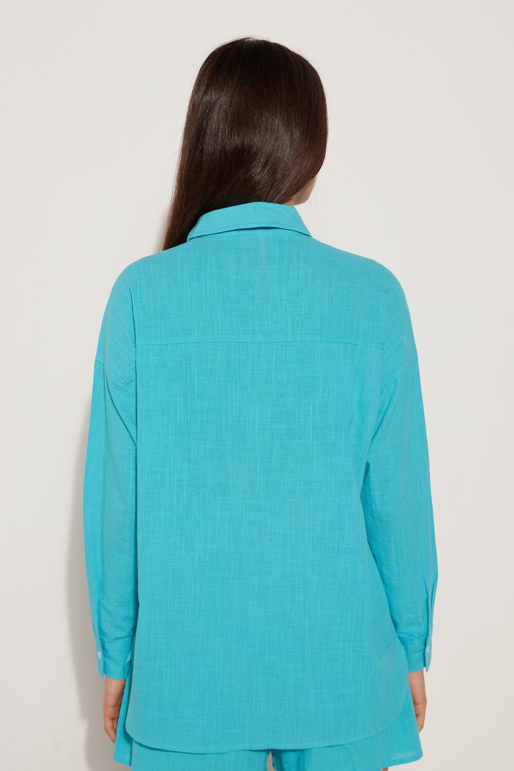 Blue Marine Turquoise 619v Tezenis Long-Sleeved Cotton Canvas Shirt | 421563-ZKW