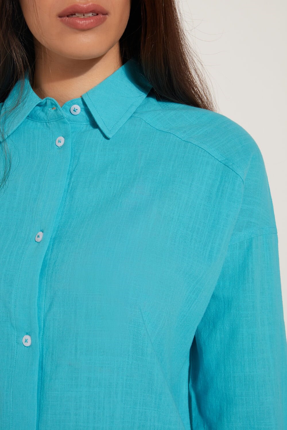 Blue Marine Turquoise 619v Tezenis Long-Sleeved Cotton Canvas Shirt | 421563-ZKW