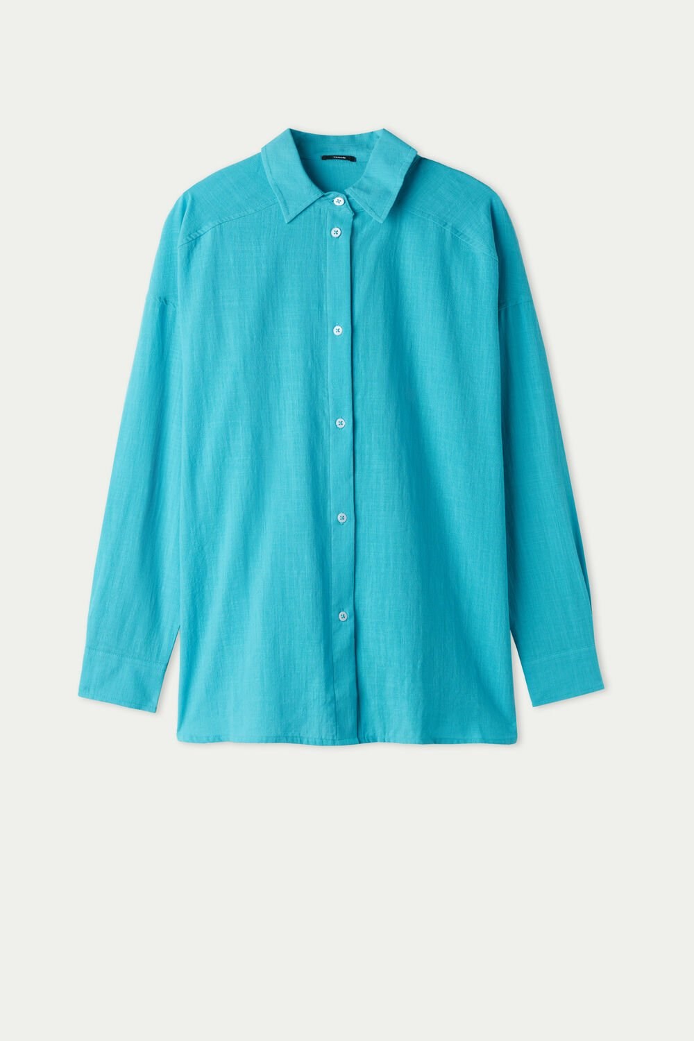 Blue Marine Turquoise 619v Tezenis Long-Sleeved Cotton Canvas Shirt | 421563-ZKW