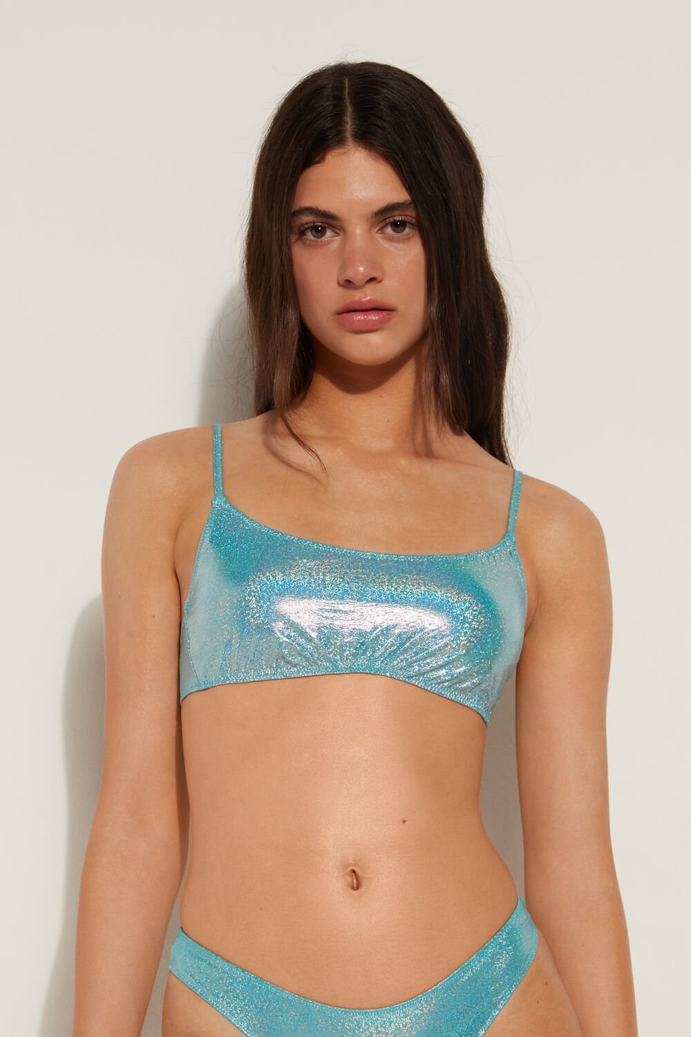 Blue Marine Turquoise 619v Tezenis Shiny Mermaid Bralette Bikini Top | 971063-BOG