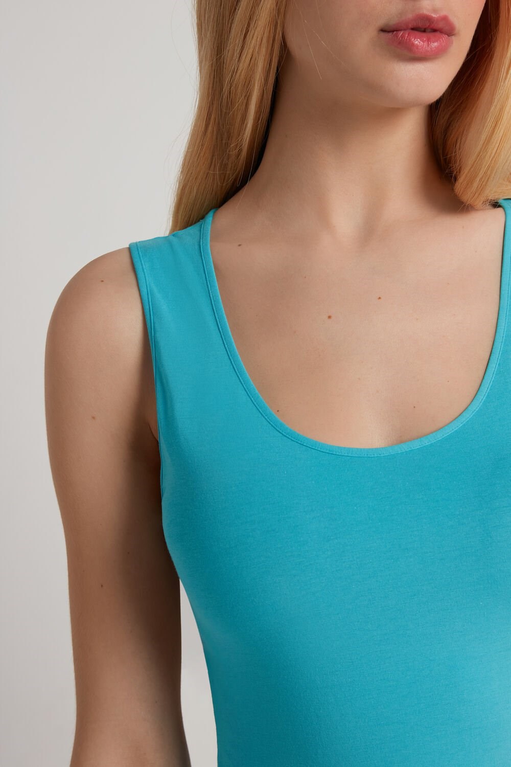 Blue Marine Turquoise 619v Tezenis Wide-Strap Round-Neck Cotton Camisole | 208514-EVJ