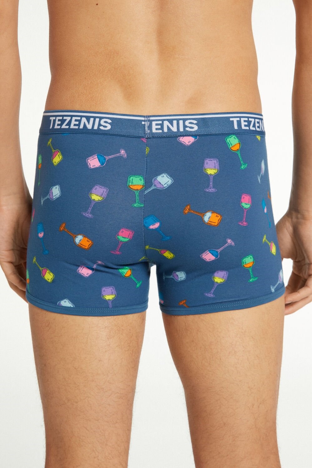 Blue Riviera Blue Wine Print 648v Tezenis Printed Cotton Logo Boxers with Contrasting Trim | 208534-THX