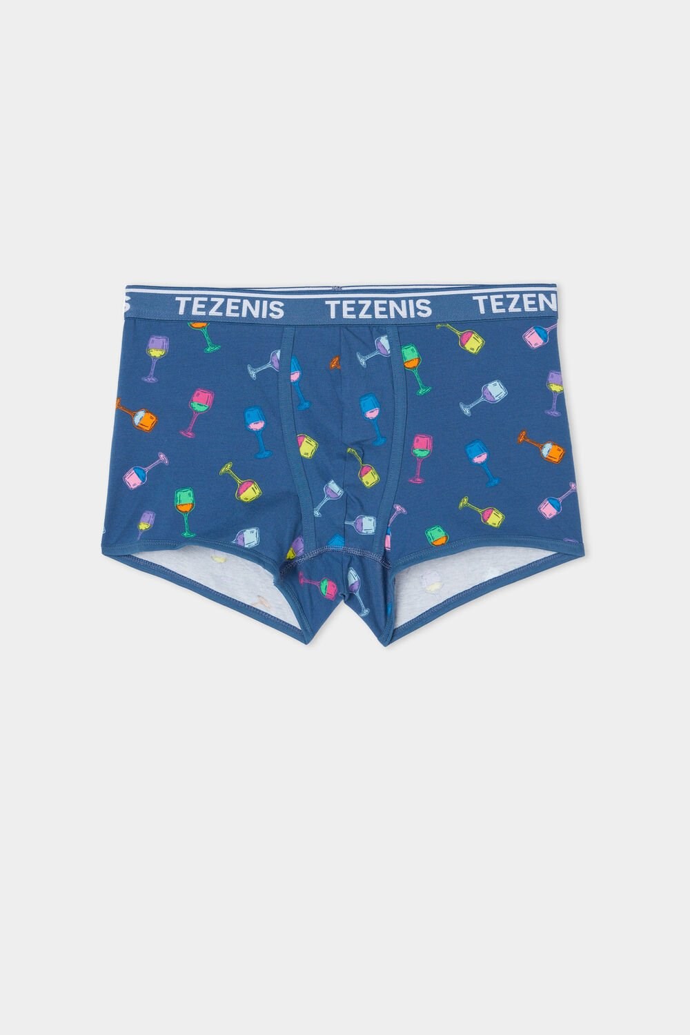 Blue Riviera Blue Wine Print 648v Tezenis Printed Cotton Logo Boxers with Contrasting Trim | 208534-THX