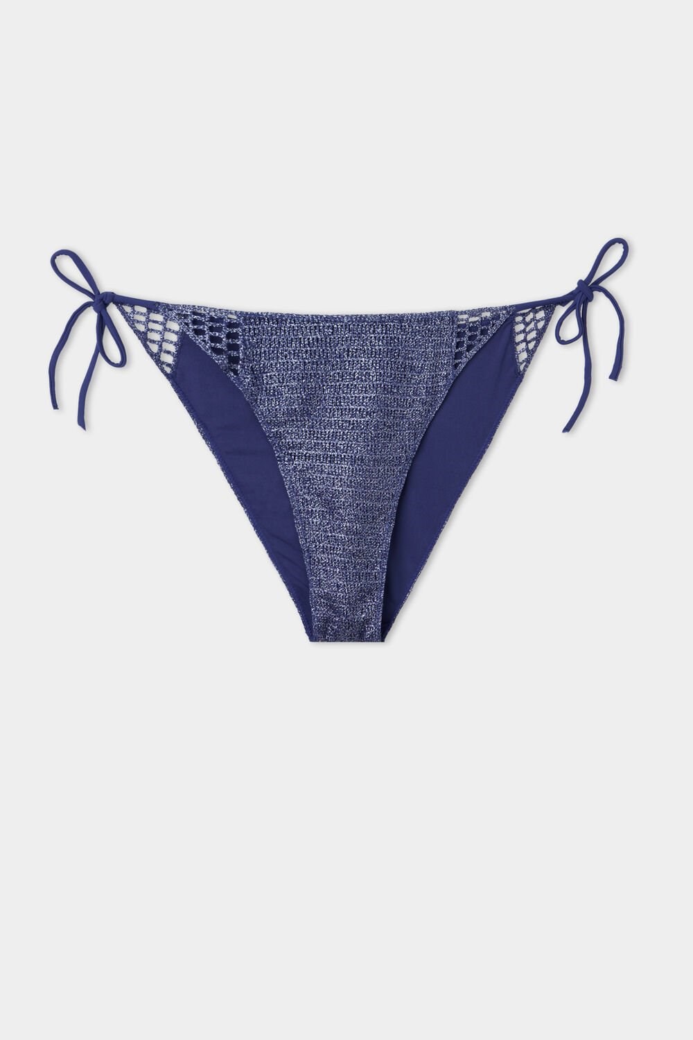 Blue Silver Blue 522v Tezenis Shiny Crochet Tied String Bikini Bottoms | 420371-GFT