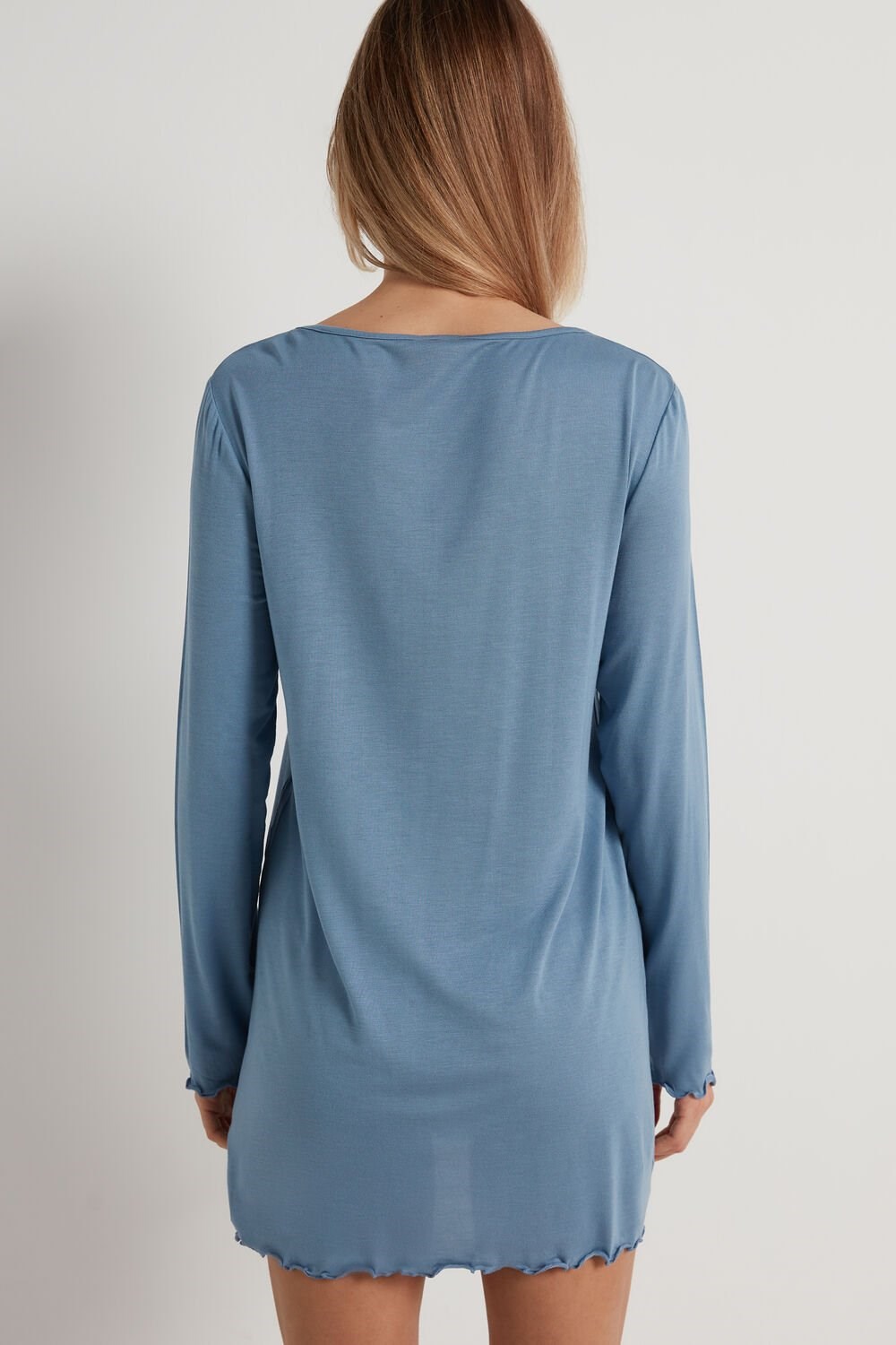 Blue Sky Blue 045u Tezenis Long-Sleeve Ruched Viscose Nightgown | 327068-UJF