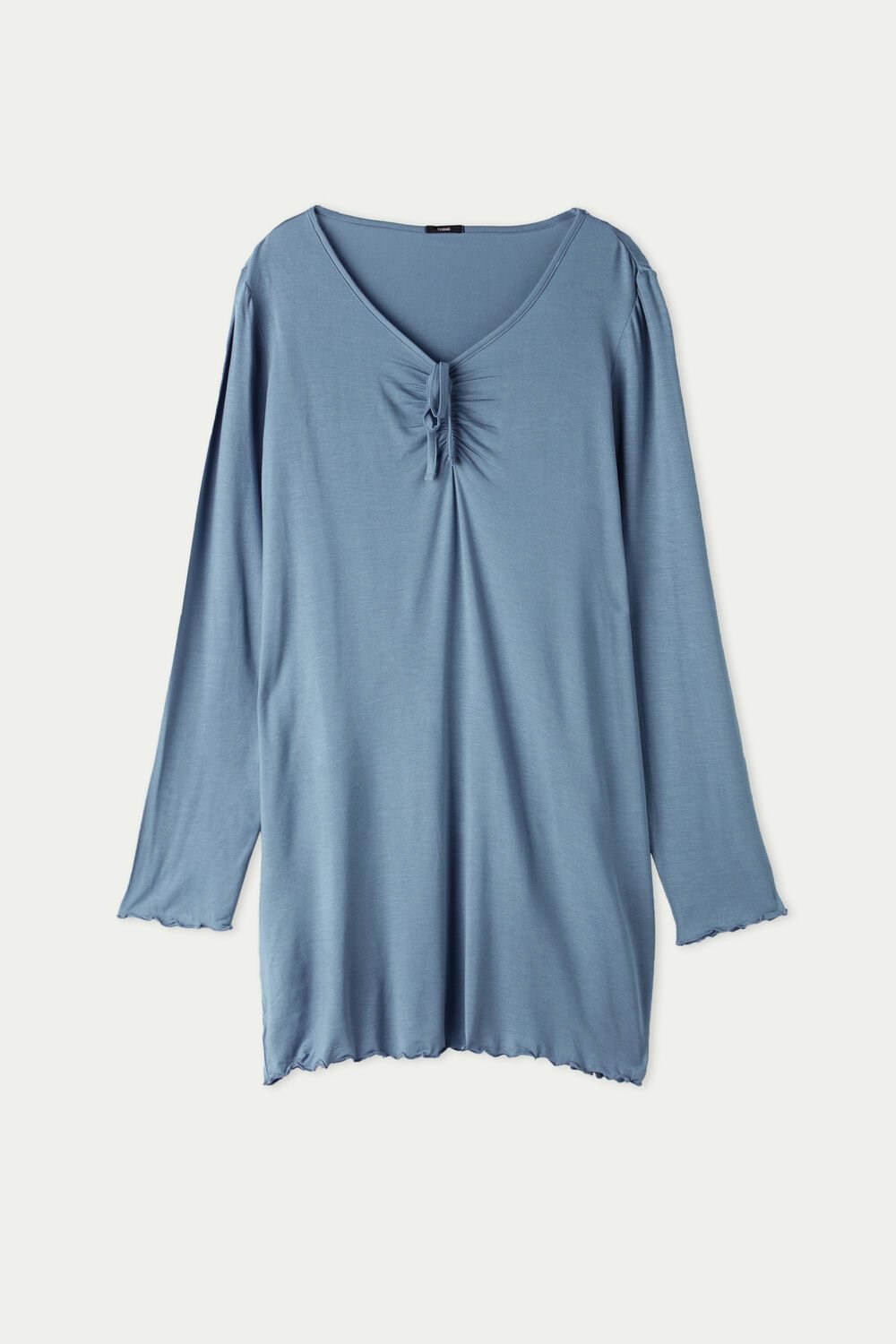 Blue Sky Blue 045u Tezenis Long-Sleeve Ruched Viscose Nightgown | 327068-UJF