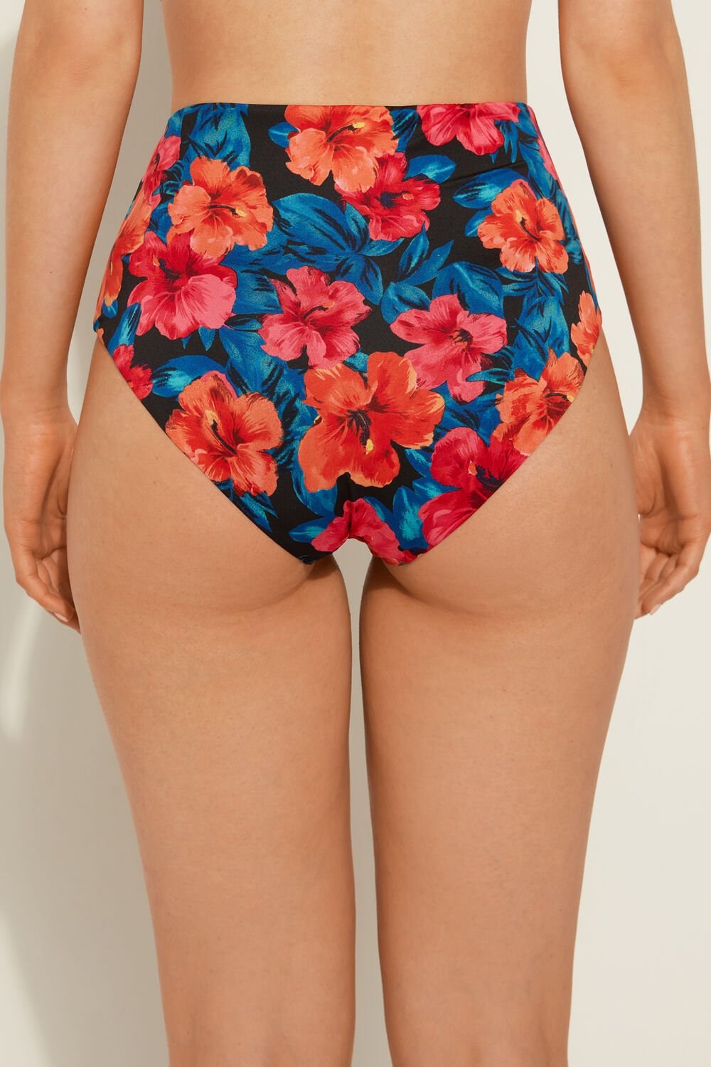 Blue Tropical Flower Print 756v Tezenis Hawaiian Sunset High Rise Bikini Bottoms | 631974-ZNH