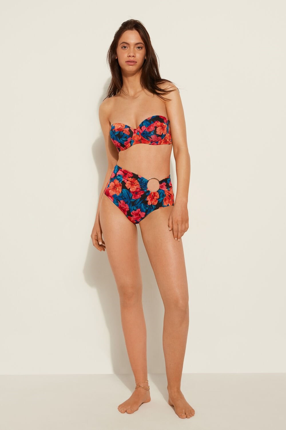 Blue Tropical Flower Print 756v Tezenis Hawaiian Sunset High Rise Bikini Bottoms | 631974-ZNH