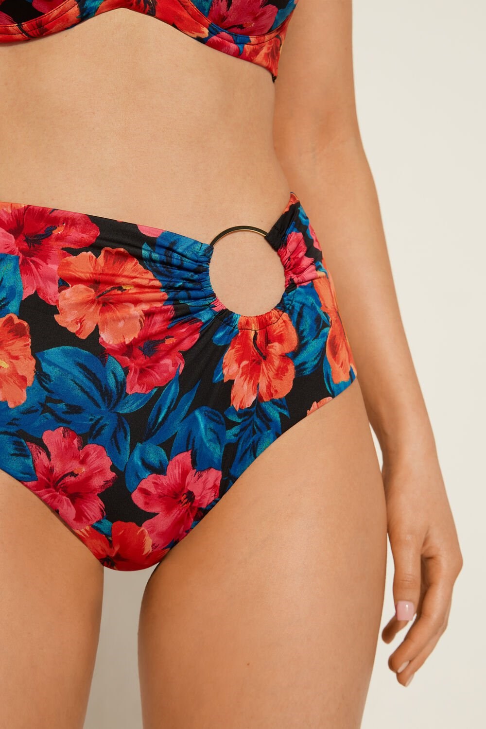 Blue Tropical Flower Print 756v Tezenis Hawaiian Sunset High Rise Bikini Bottoms | 631974-ZNH