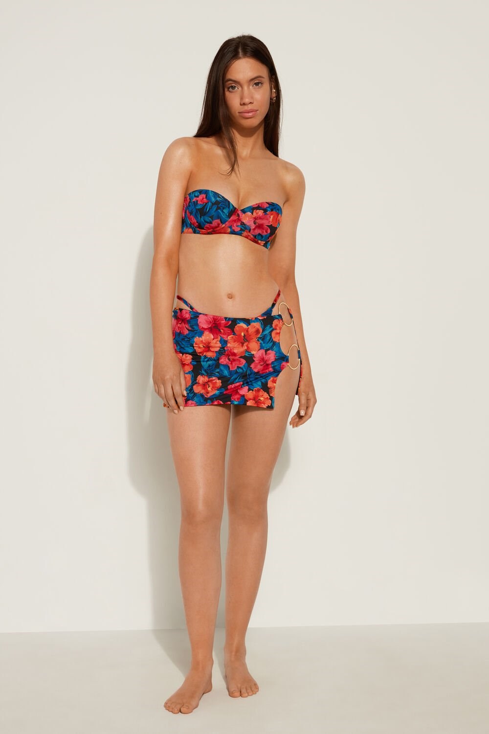 Blue Tropical Flower Print 756v Tezenis Hawaiian Sunset Pareo Mini Skirt | 710623-OLX