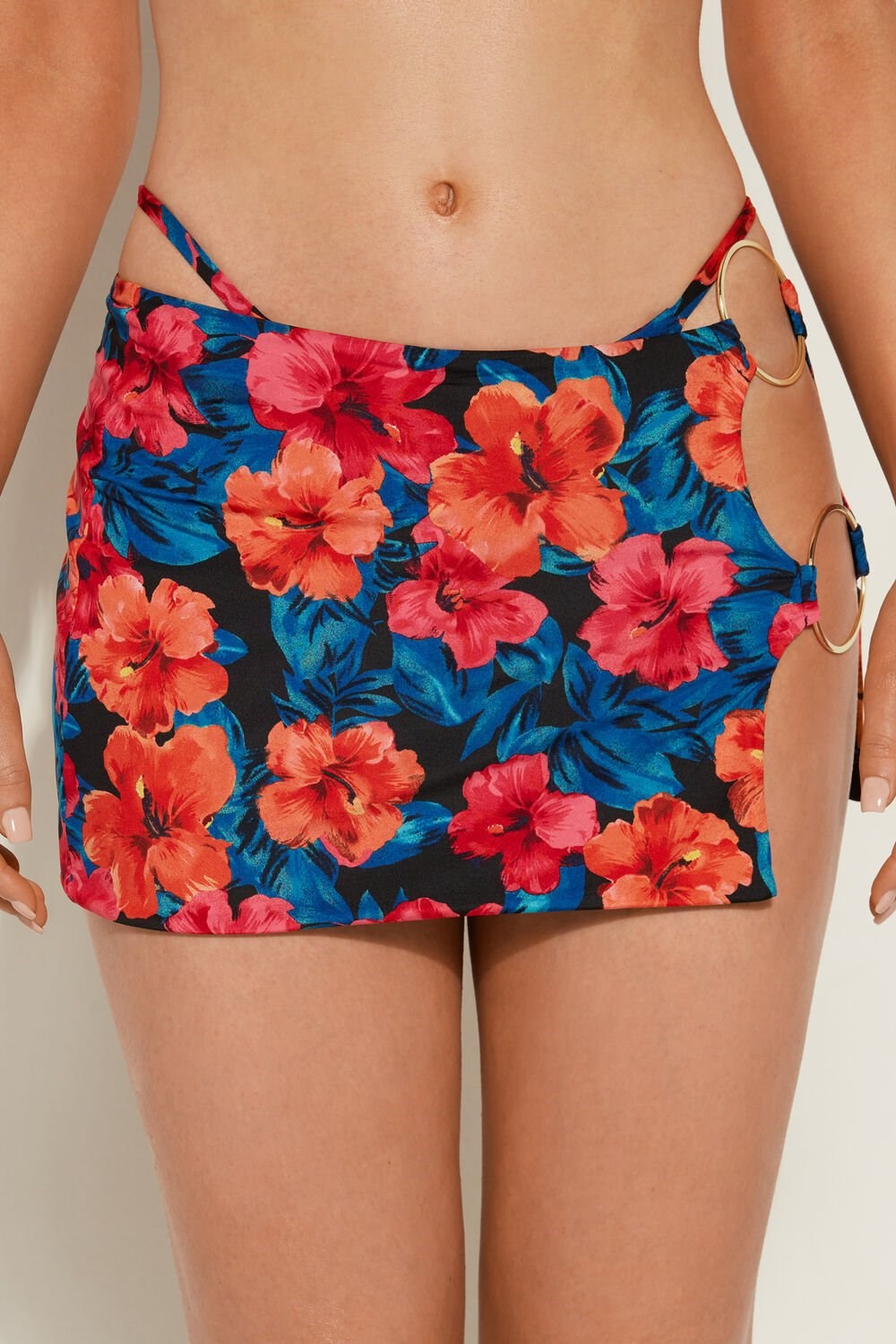 Blue Tropical Flower Print 756v Tezenis Hawaiian Sunset Pareo Mini Skirt | 710623-OLX