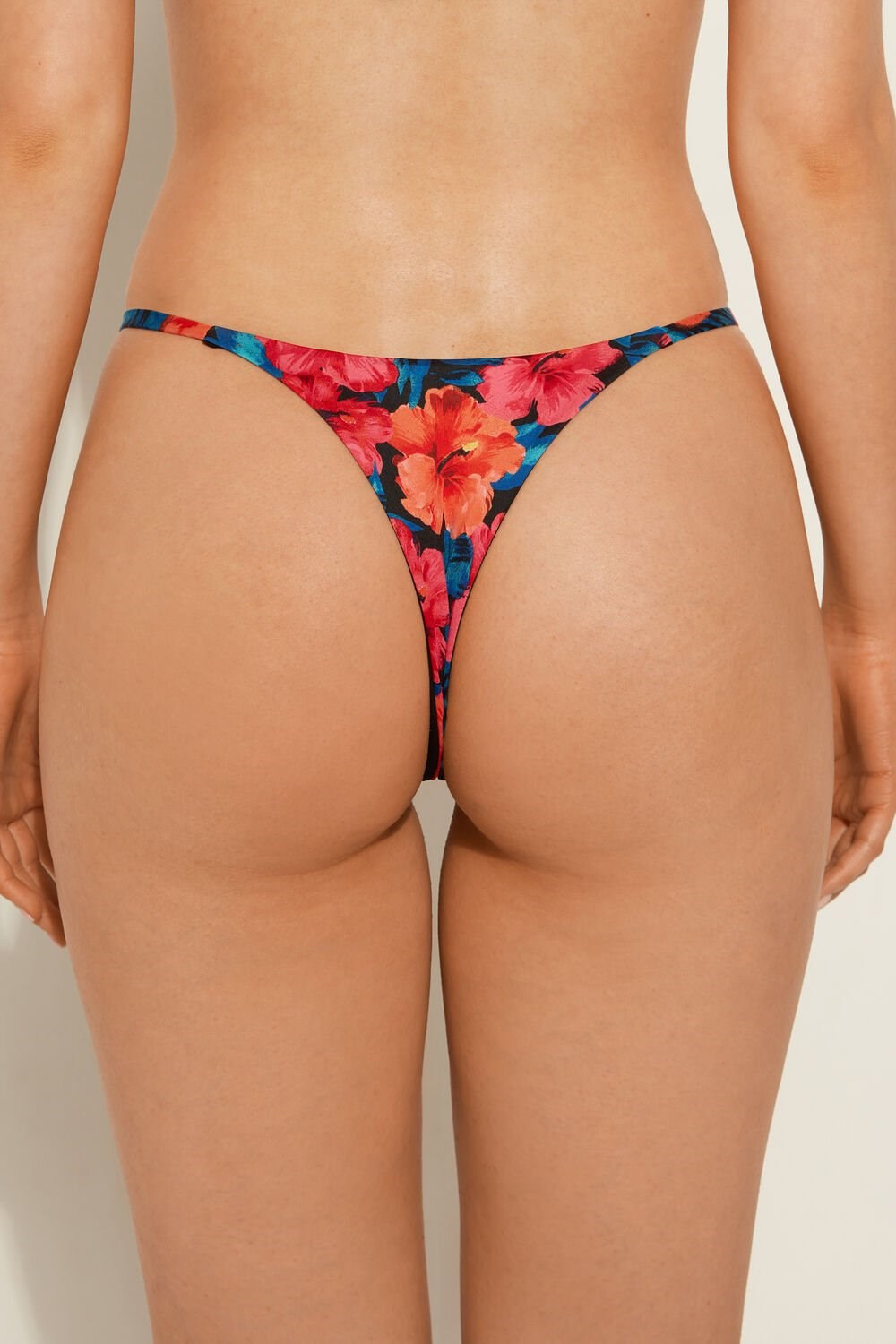 Blue Tropical Flower Print 756v Tezenis Hawaiian Sunset String Thong Brazilian Bikini Bottoms | 954263-PLA