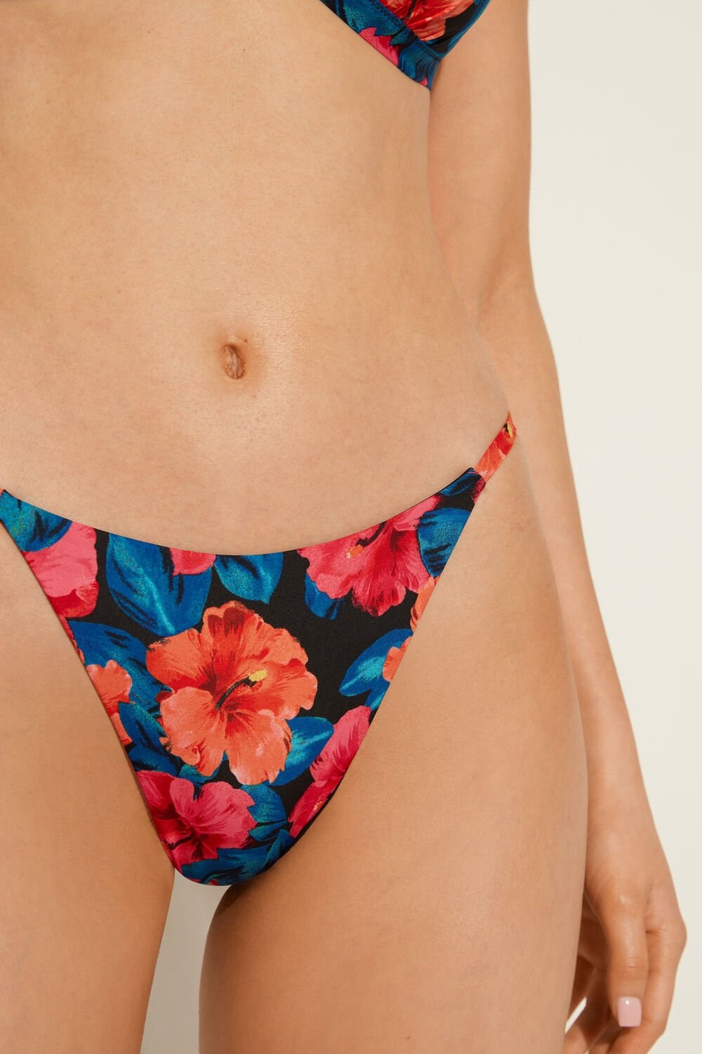 Blue Tropical Flower Print 756v Tezenis Hawaiian Sunset String Thong Brazilian Bikini Bottoms | 954263-PLA