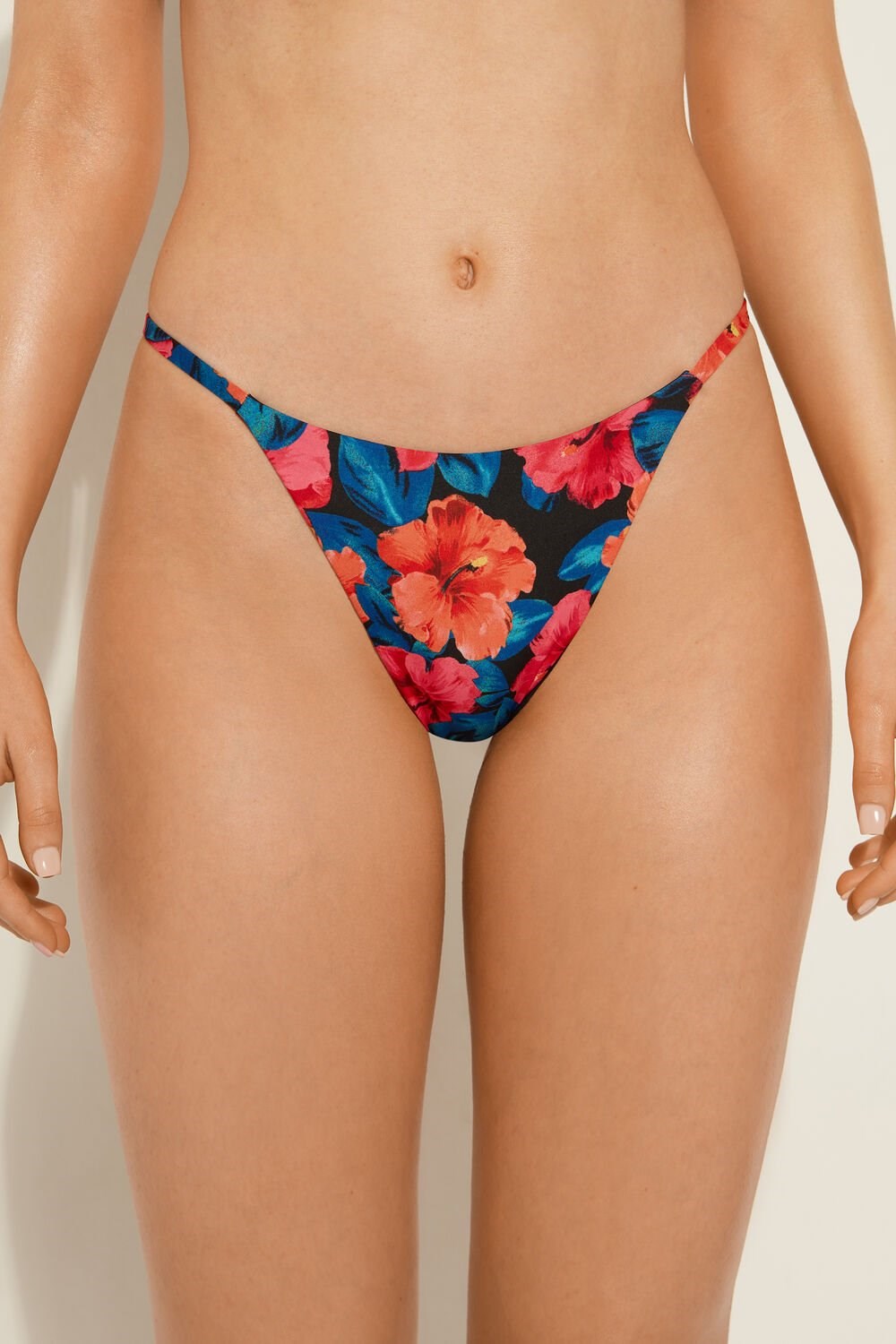 Blue Tropical Flower Print 756v Tezenis Hawaiian Sunset String Thong Brazilian Bikini Bottoms | 954263-PLA