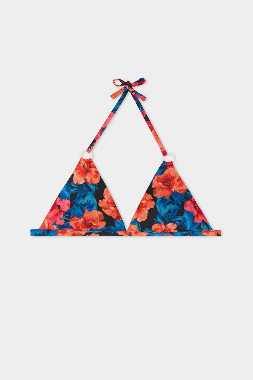 Blue Tropical Flower Print 756v Tezenis Hawaiian Sunset Wide Strap Triangle Bikini Top | 983261-VRN