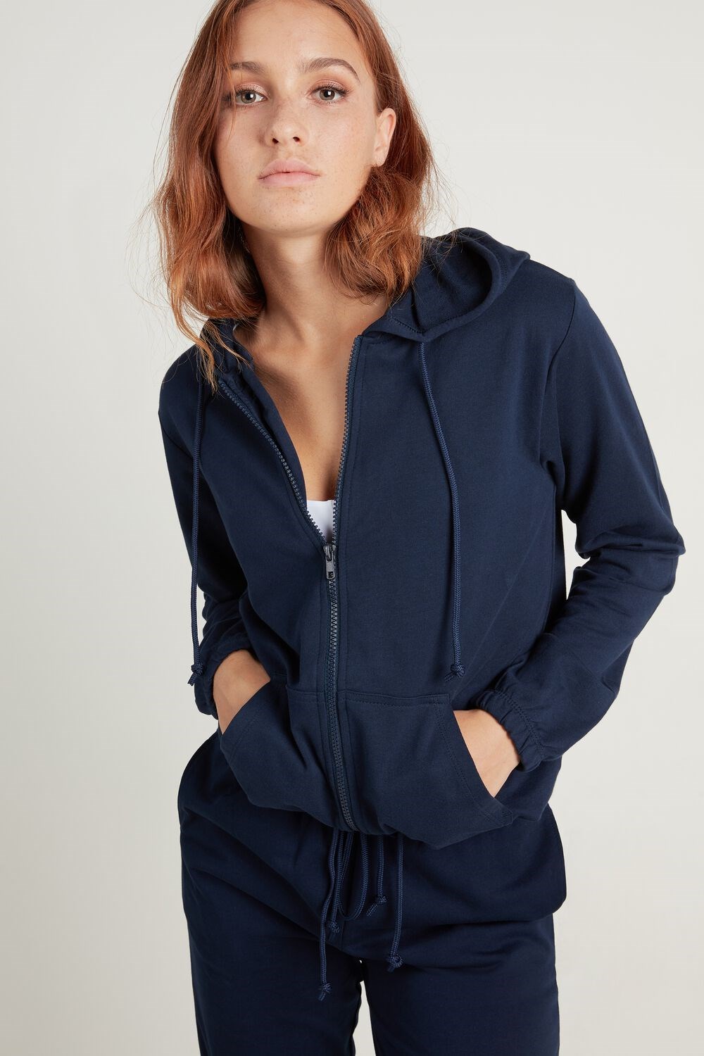 Blue Ultimate Blue 624t Tezenis Hoodie Sweatshirt with Zipper and Drawstring | 054918-DMJ