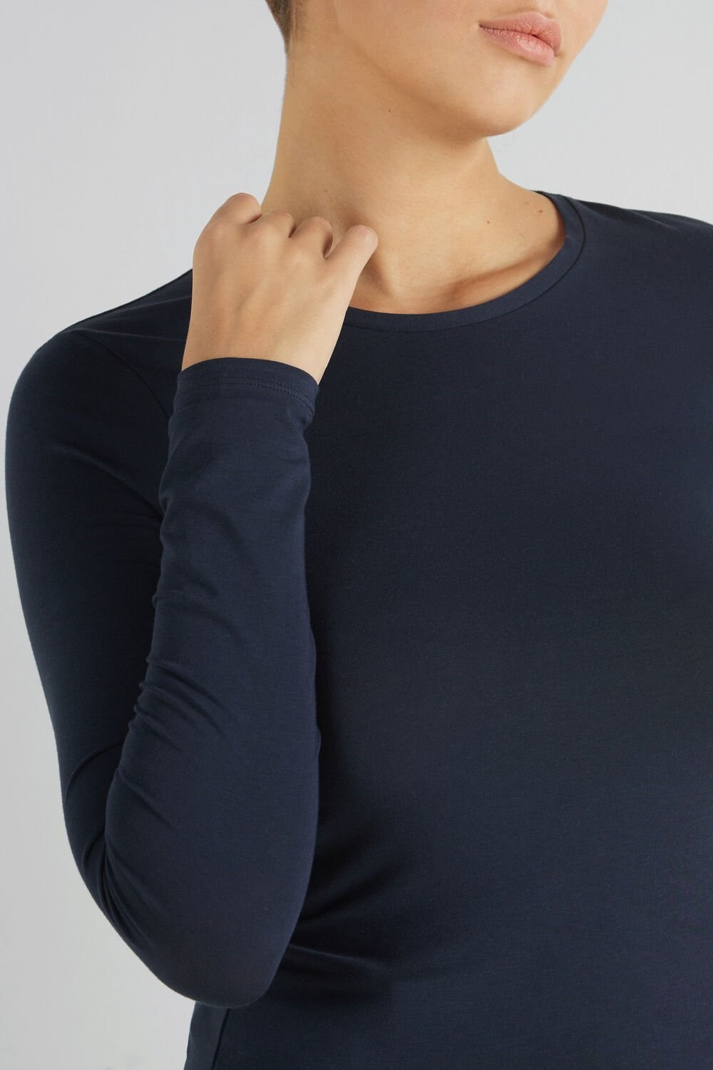 Blue Ultimate Blue 624t Tezenis Long-Sleeve Crew-Neck Stretch-Cotton Top | 138602-GEI