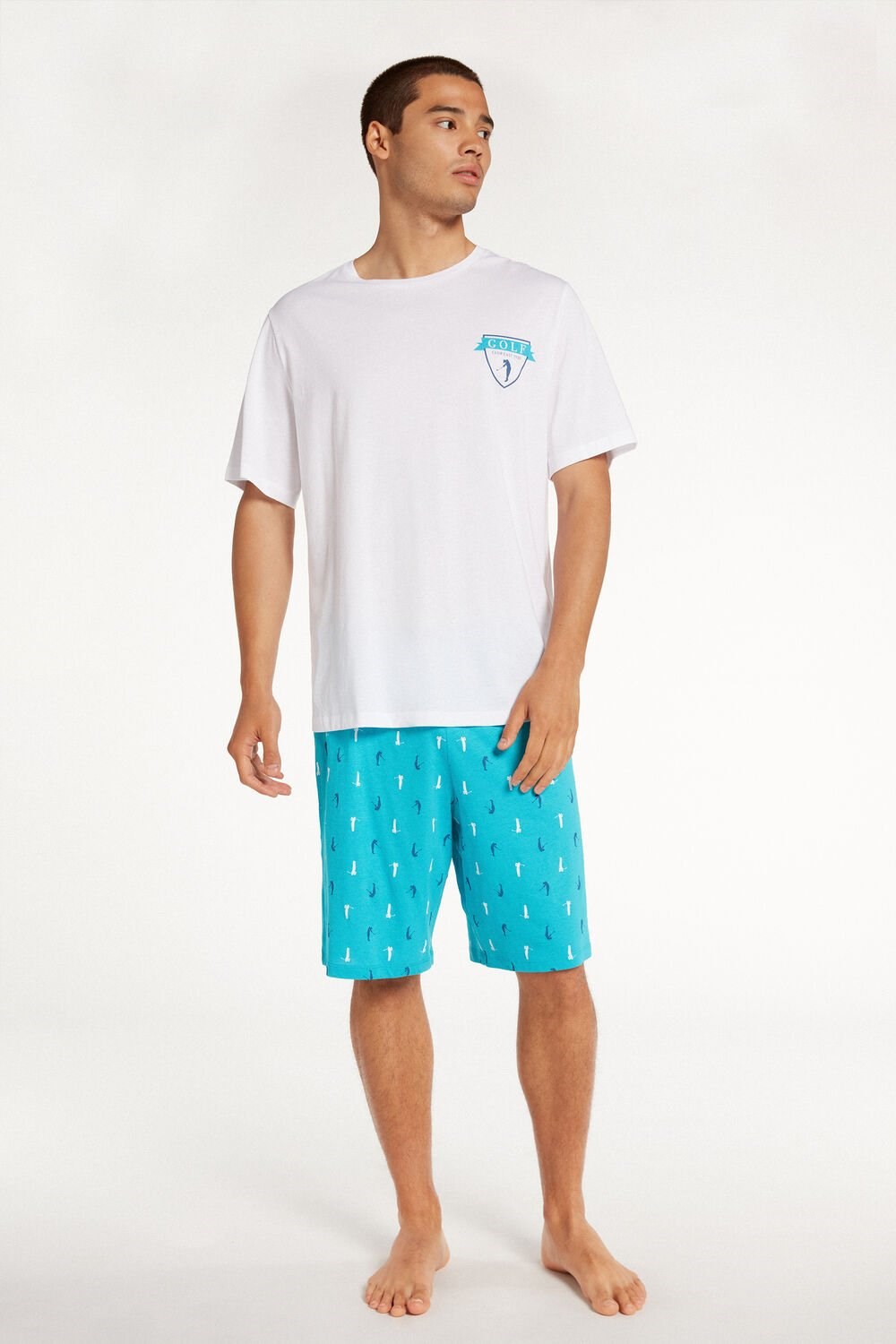 Blue White Golf Print 511v Tezenis Men’s Golf Print Short Cotton Pajamas | 382614-WQT