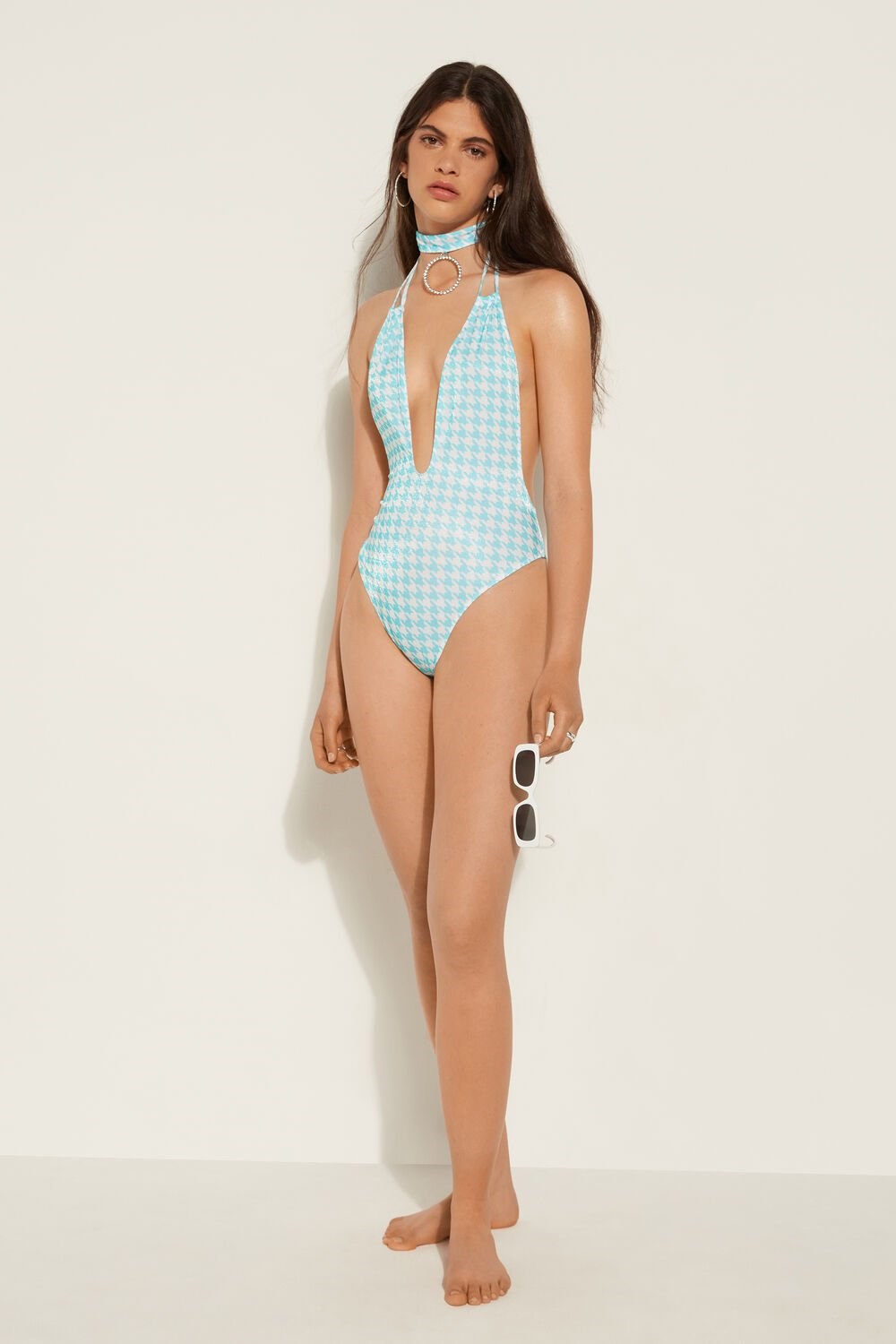 Blue White Houndstooth Print 514v Tezenis Sparkling Jewels One-Piece Swimsuit | 709815-HKZ