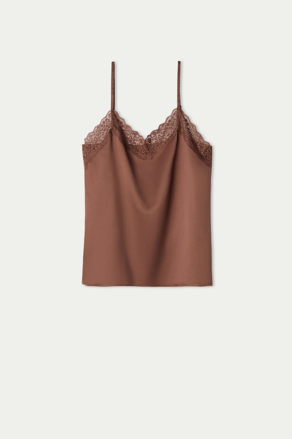 Brown Earth Brown 633v Tezenis Lace and Satin Tank Top | 345892-NLS