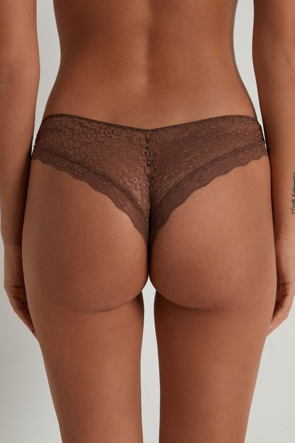 Brown Earth Brown 633v Tezenis Laser-Cut Cotton Recycled Lace Brazilian Panties | 452730-TRM