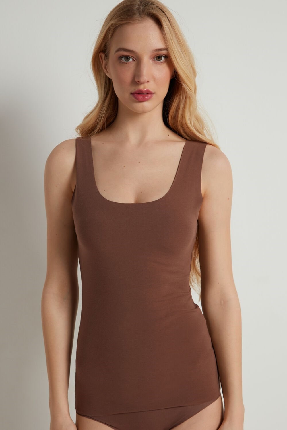 Brown Earth Brown 633v Tezenis Raw-Cut Cotton Camisole | 708395-PEX