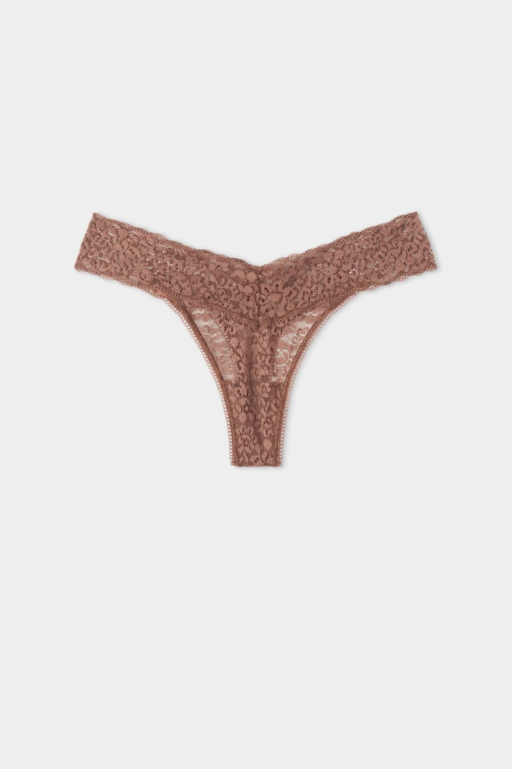 Brown Earth Brown 633v Tezenis Recycled Lace High-Cut Thong | 460879-ALI