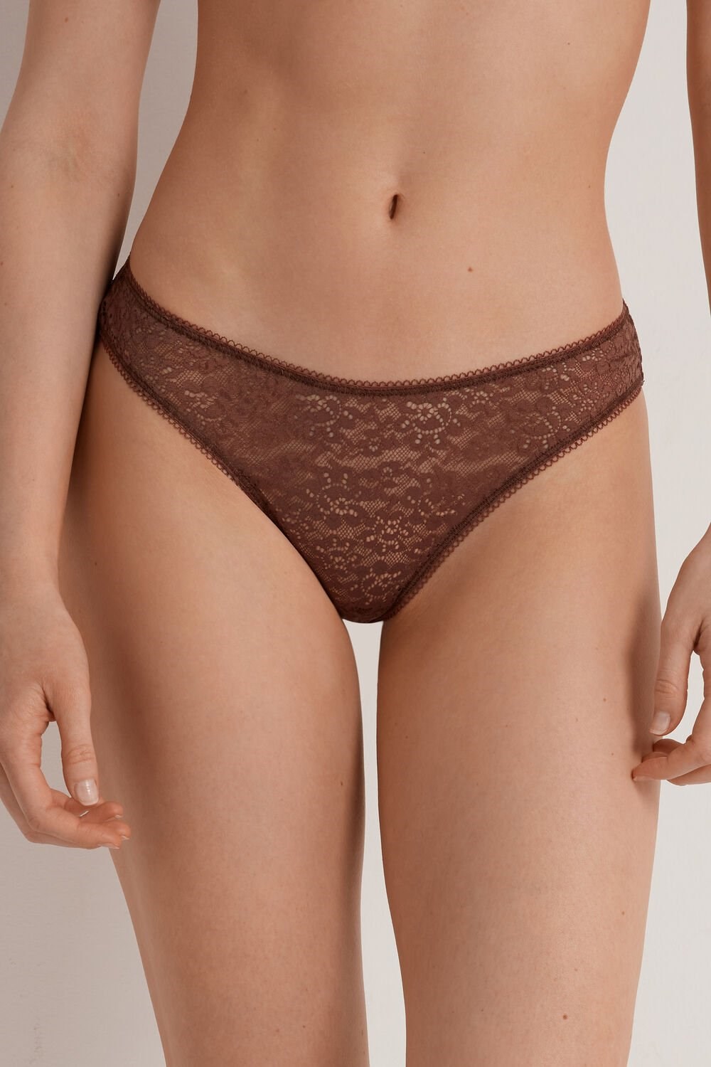 Brown Earth Brown 633v Tezenis Recycled Lace High-Cut Panties | 706185-OSU