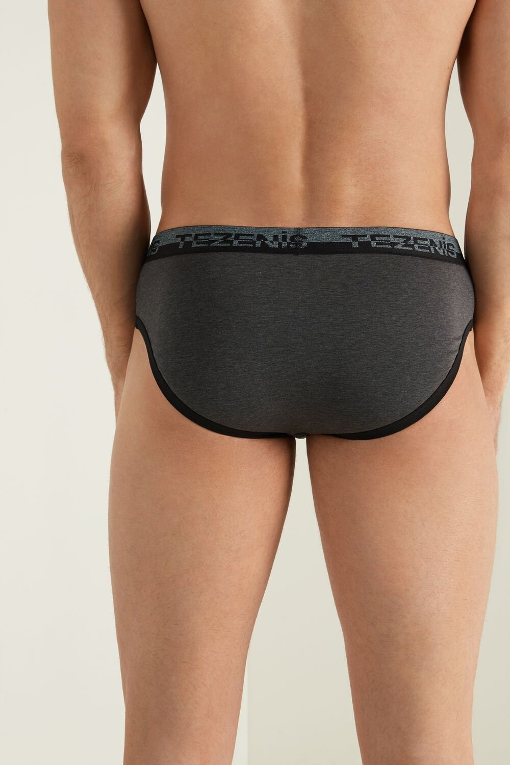 Dark Grey Dark Gray Heather/Black 6540 Tezenis Cotton Briefs with Logo Elastic Band | 167238-CAS