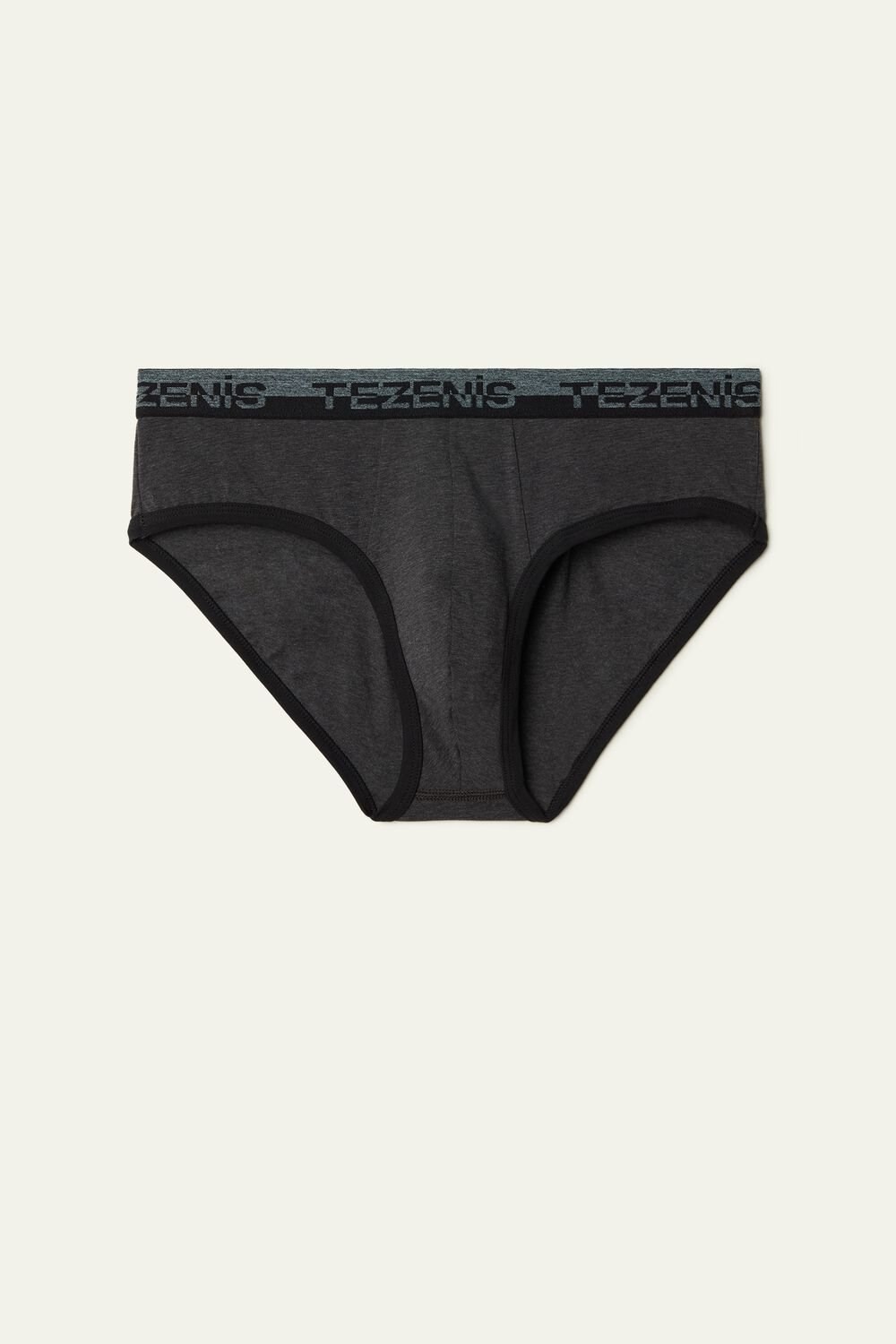 Dark Grey Dark Gray Heather/Black 6540 Tezenis Cotton Briefs with Logo Elastic Band | 167238-CAS