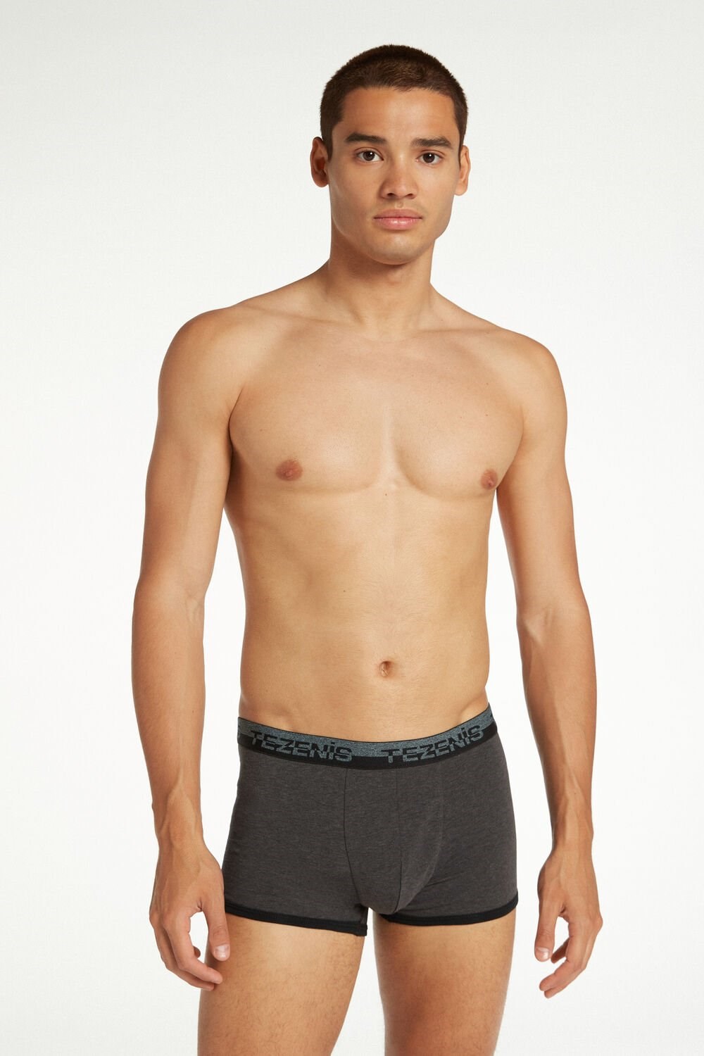 Dark Grey Dark Gray Heather/Black 6540 Tezenis Cotton Boxers with Logo Elastic Band | 689132-YCW