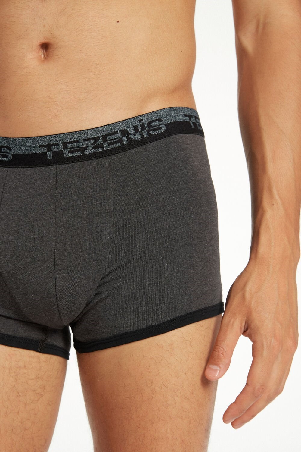 Dark Grey Dark Gray Heather/Black 6540 Tezenis Cotton Boxers with Logo Elastic Band | 689132-YCW