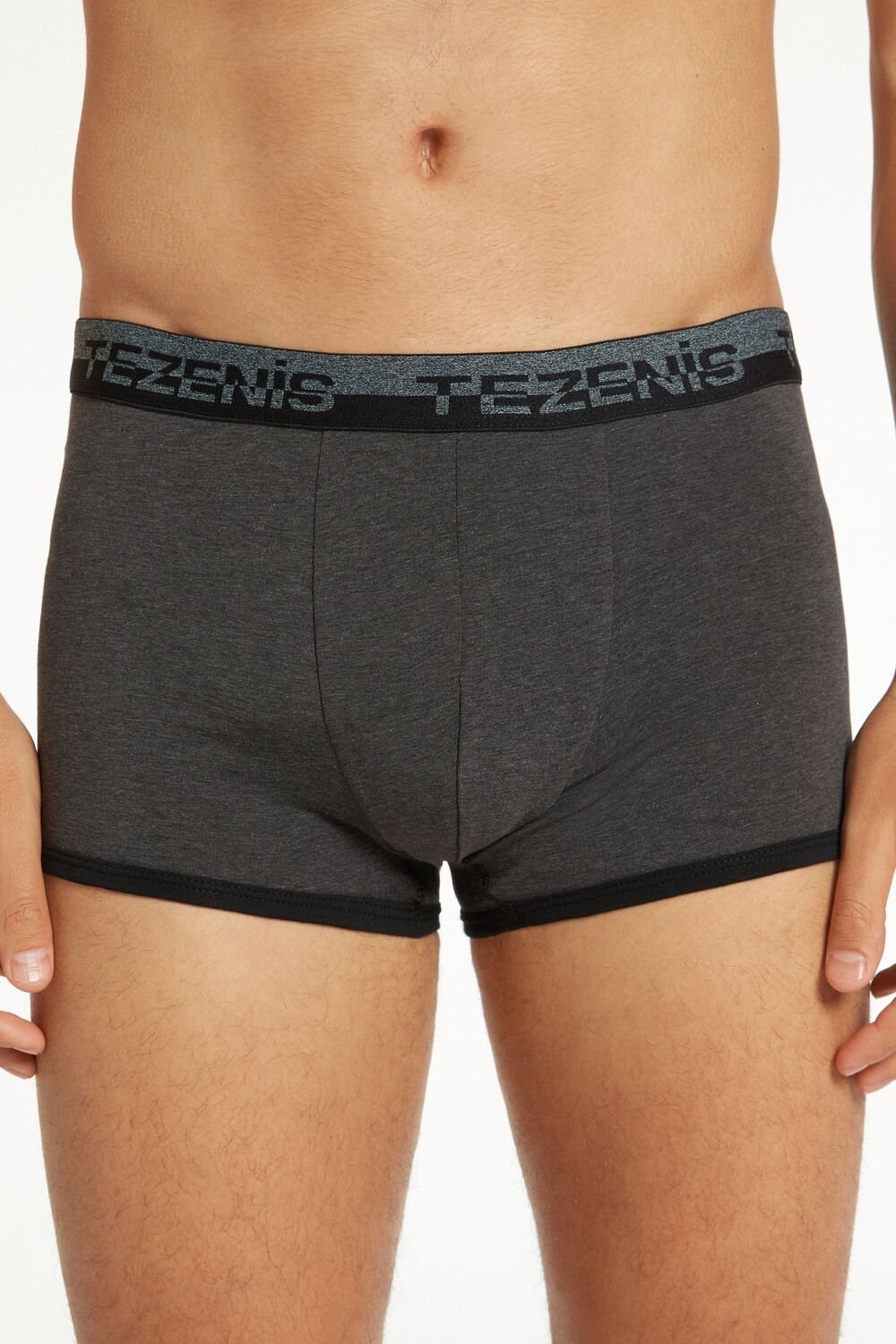 Dark Grey Dark Gray Heather/Black 6540 Tezenis Cotton Boxers with Logo Elastic Band | 689132-YCW