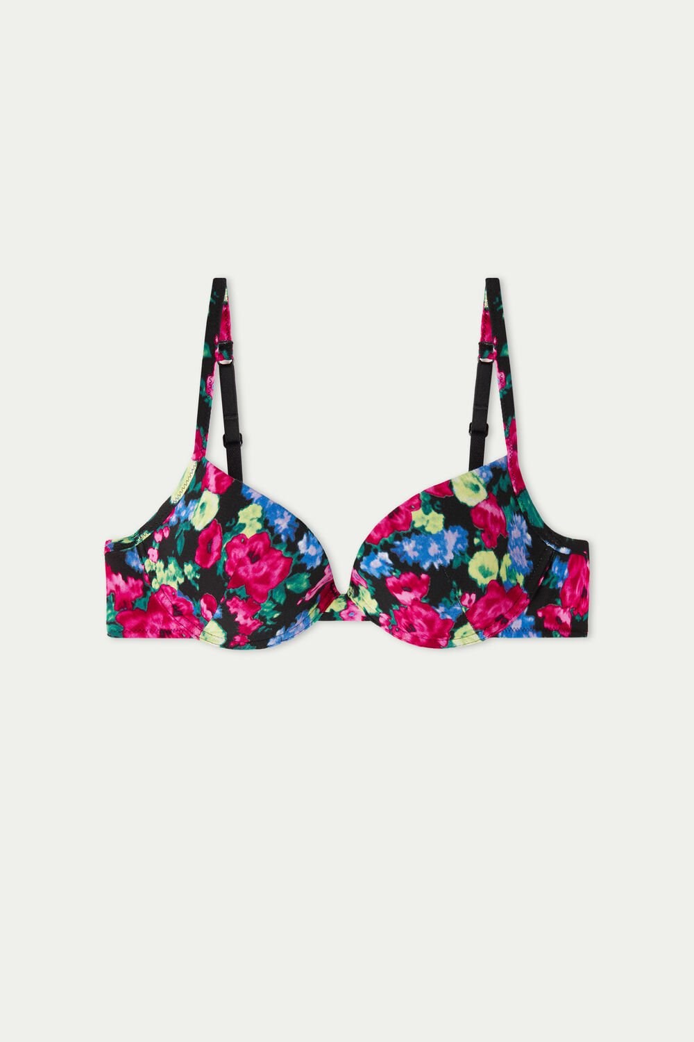 Floral Faded Black Floral Print 274v Tezenis Athens Printed Push-Up Bra | 682907-MRK