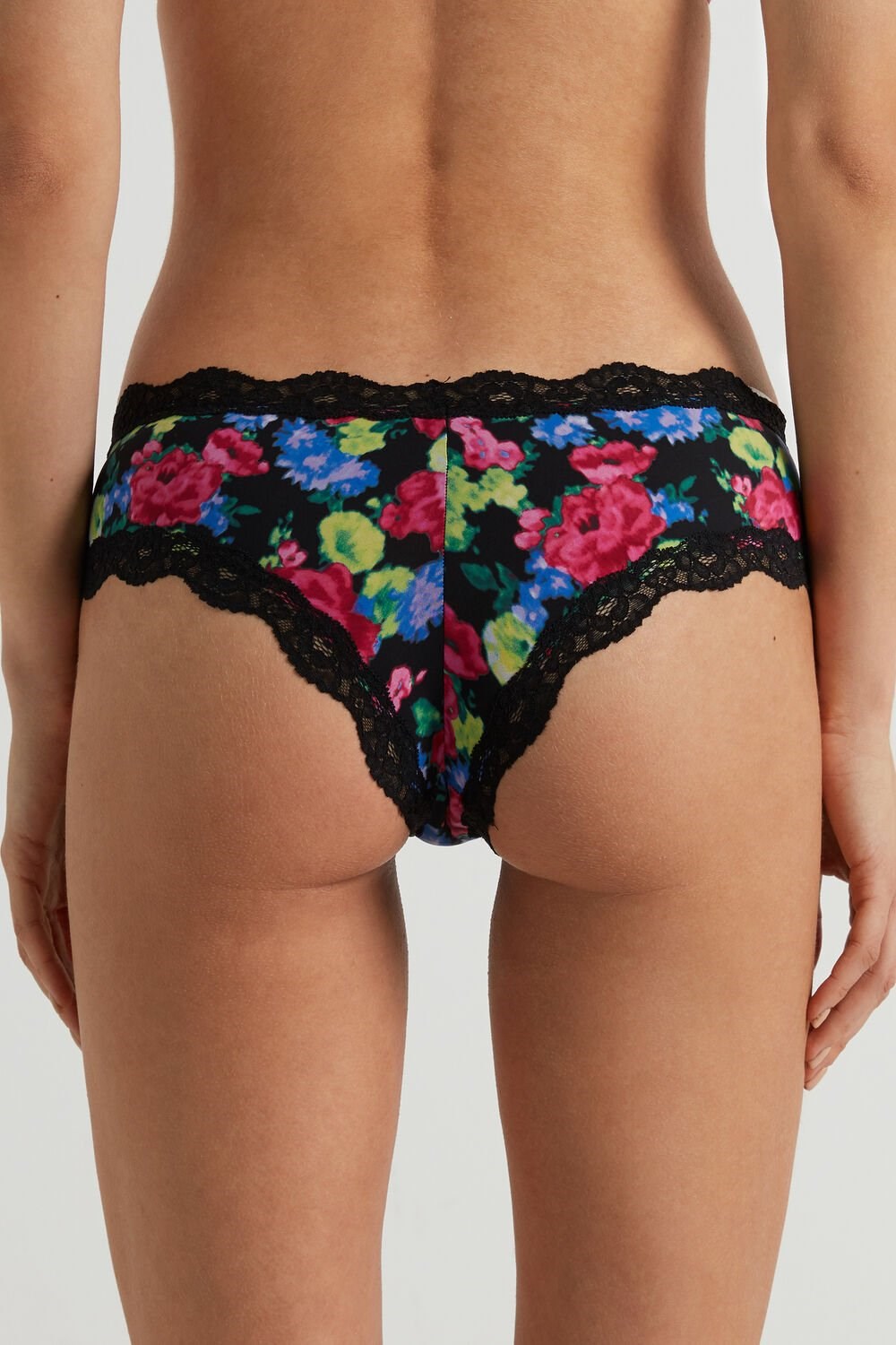 Floral Faded Black Floral Print 274v Tezenis Printed Microfiber and Lace Hipster Brazilian | 809352-NGD