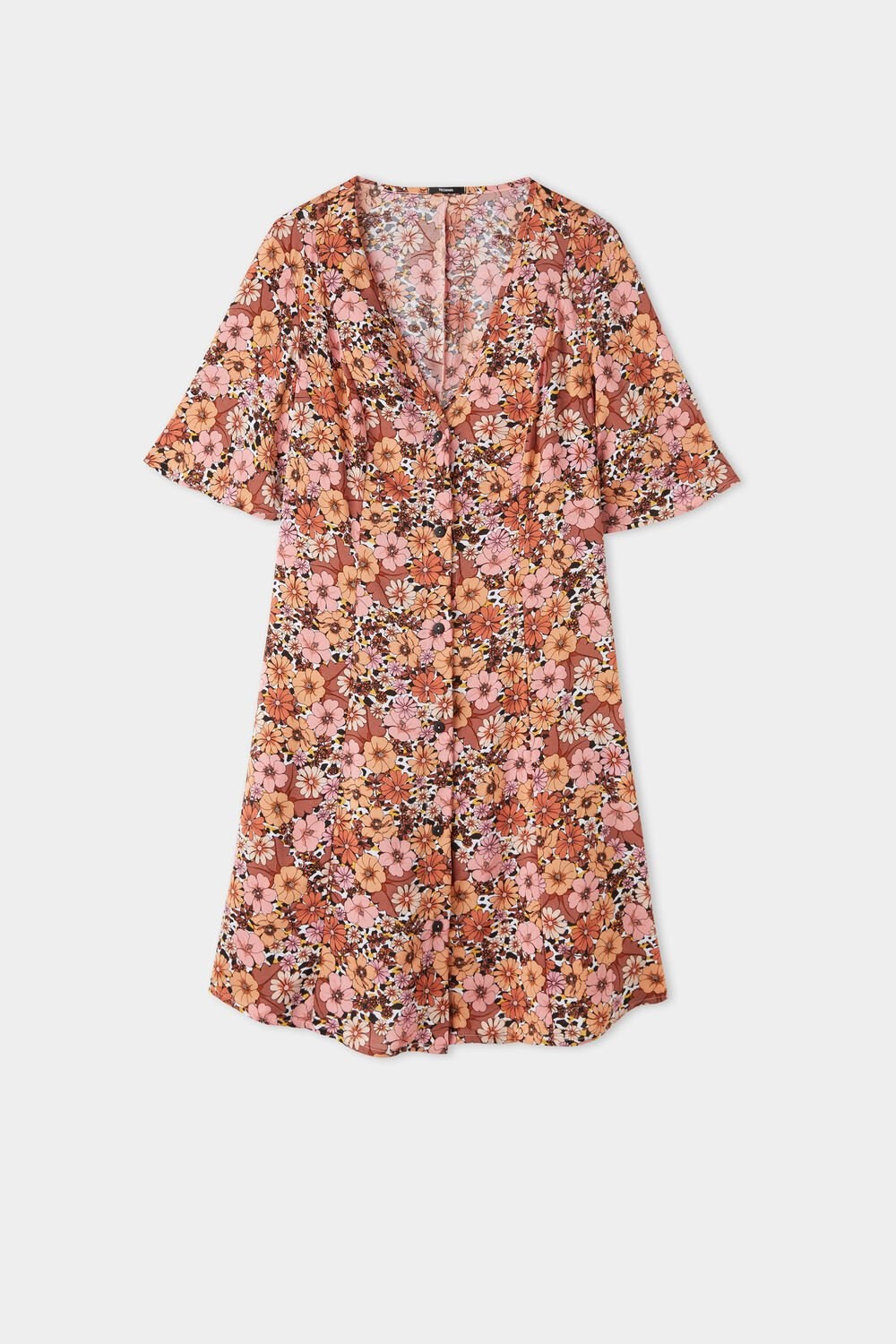 Floral Floral Animal Print 581v Tezenis Half-Sleeve Viscose Fabric Shirt Dress | 062817-VMA