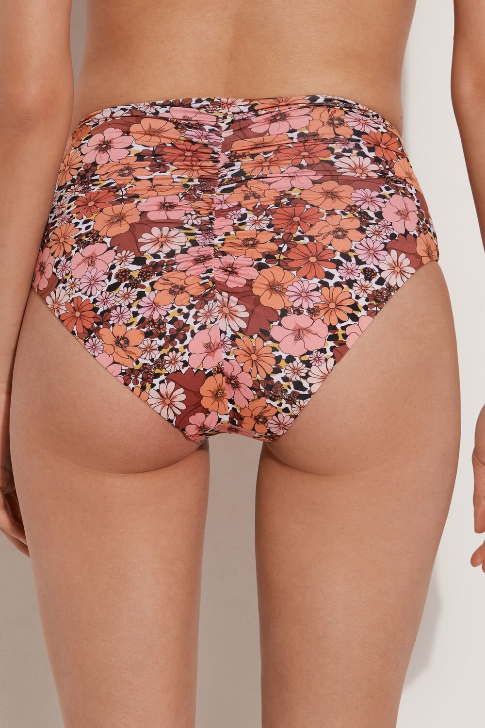 Floral Floral Animal Print 581v Tezenis Flower Animal Print Gathered High-Cut Bikini Bottoms | 084136-IRN