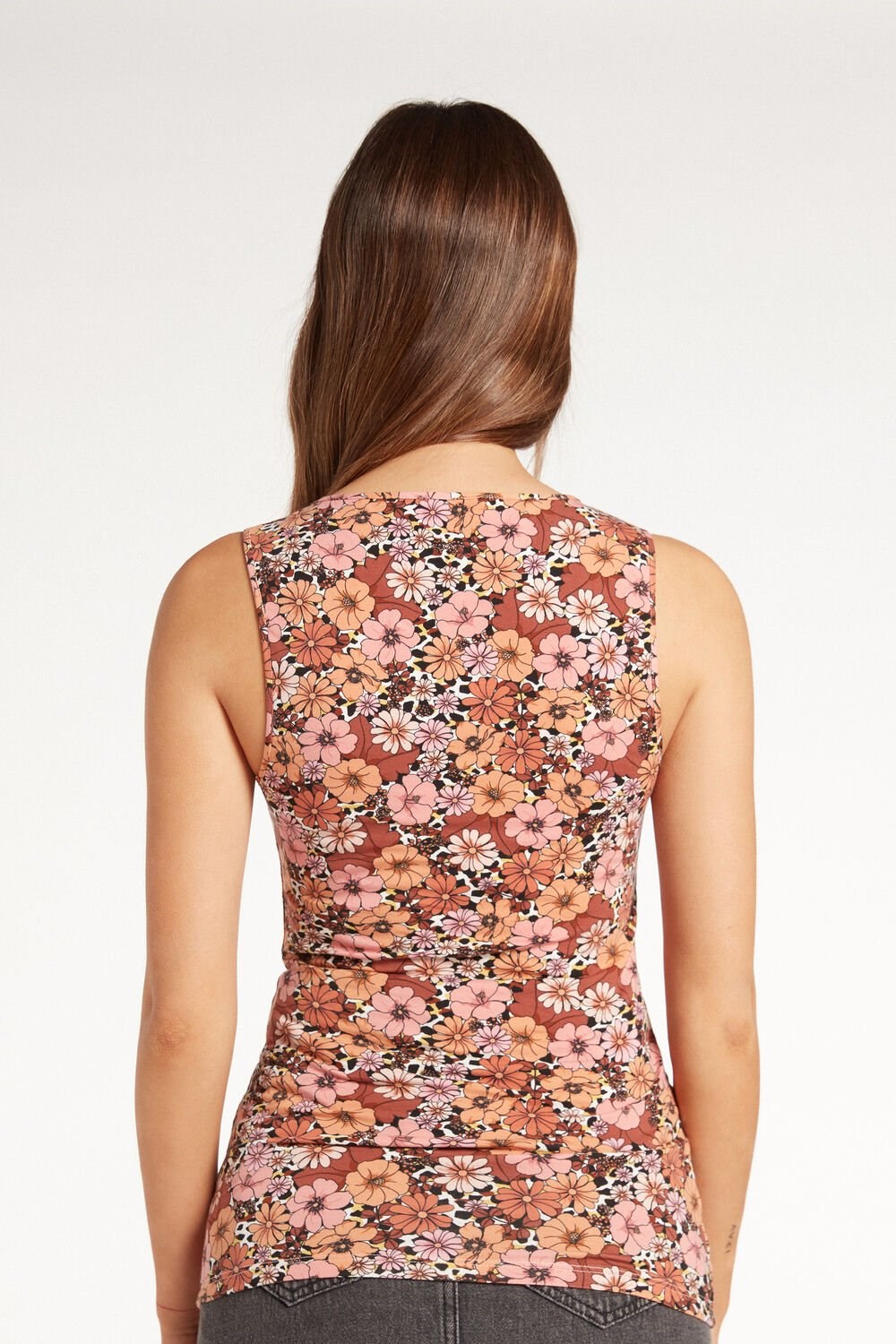 Floral Floral Animal Print 581v Tezenis Rounded V-Neck Cotton Tank Top | 948631-XUO