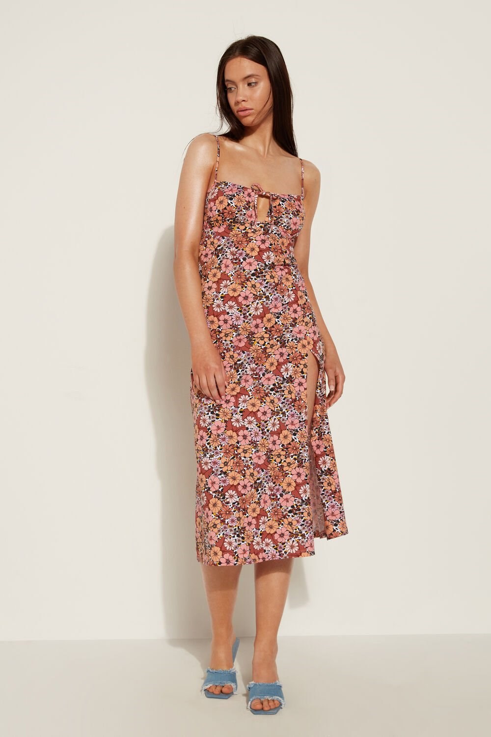 Floral Floral Animal Print 581v Tezenis Jersey Midi Dress with Slit | 954871-KVM