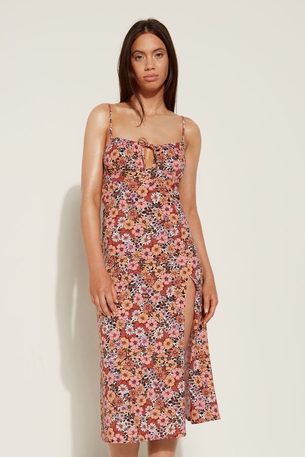 Floral Floral Animal Print 581v Tezenis Jersey Midi Dress with Slit | 954871-KVM