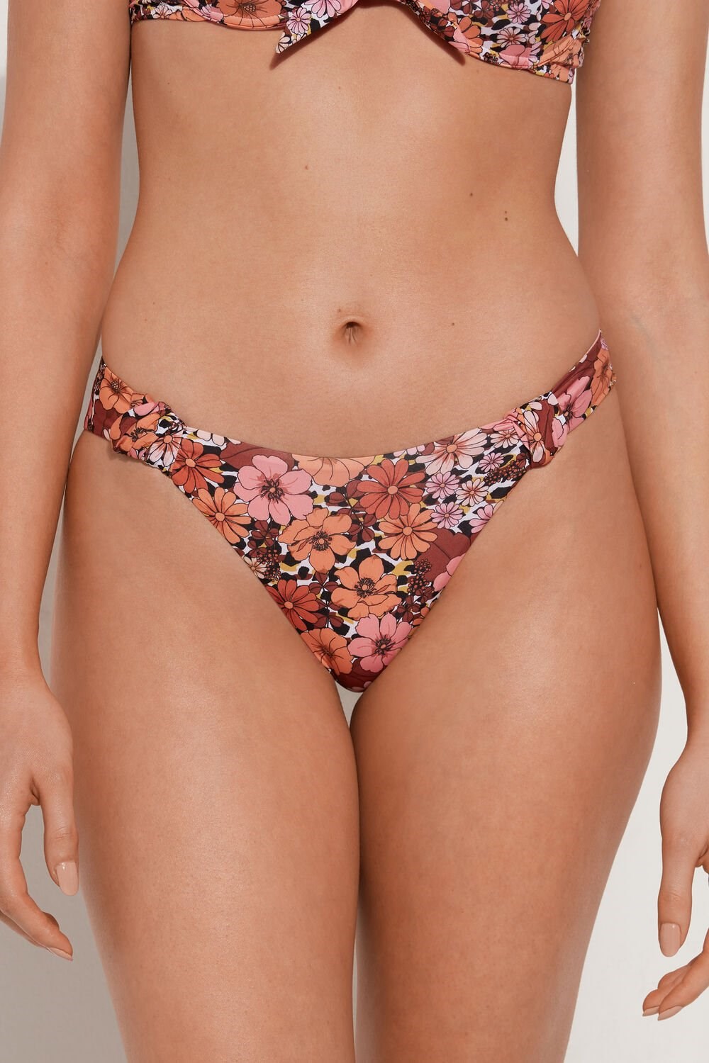 Floral Floral Animal Print 581v Tezenis Flower Animal Print Knotted Ruched Bikini Bottoms | 970124-ZOM