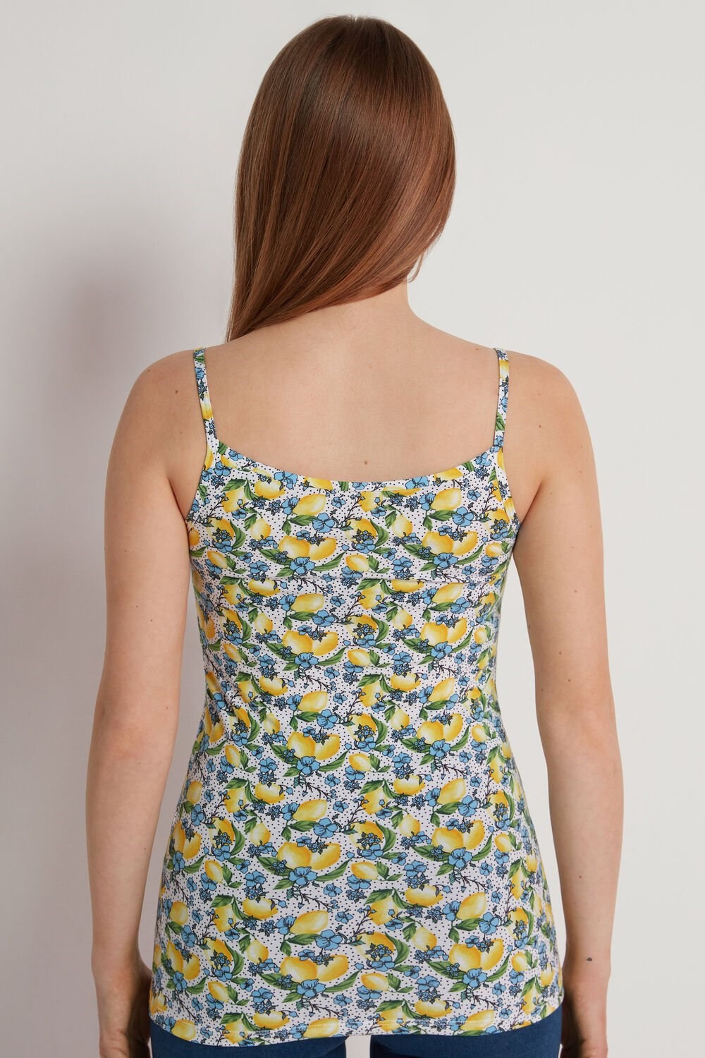 Floral Floral Lemon Print 742v Tezenis Round Neck Tank Top in Stretch Cotton | 370925-WLF