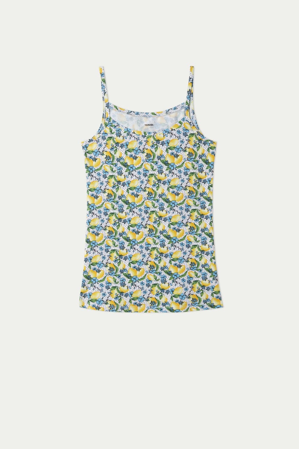 Floral Floral Lemon Print 742v Tezenis Round Neck Tank Top in Stretch Cotton | 370925-WLF