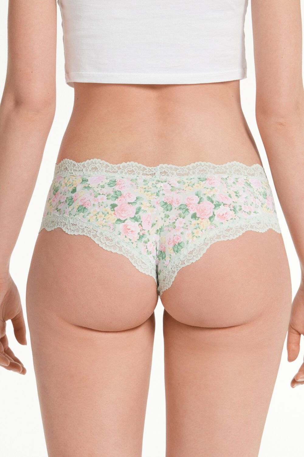 Floral Pastel Country Print 636v Tezenis Printed Microfiber and Lace Hipster Brazilian | 615704-MCG