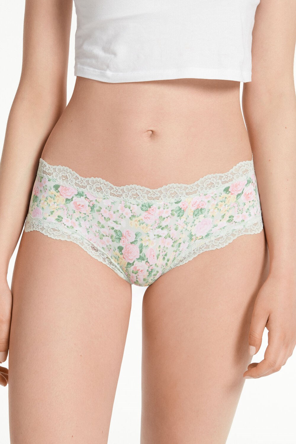 Floral Pastel Country Print 636v Tezenis Printed Microfiber and Lace Hipster Brazilian | 615704-MCG