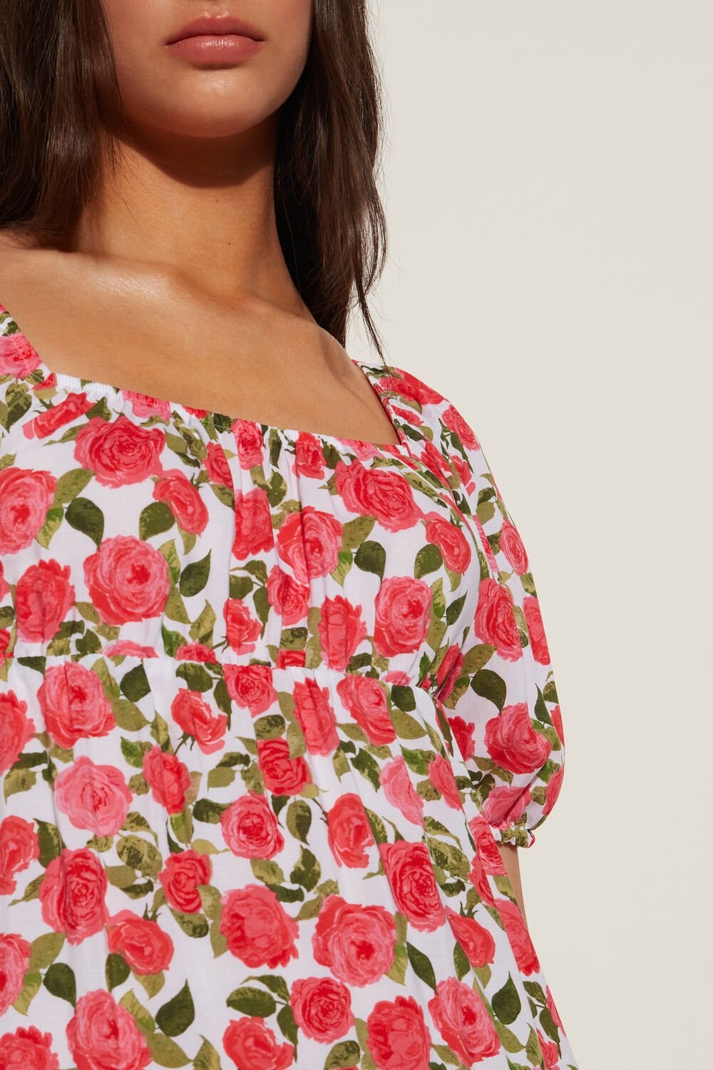 Floral Romantic Rose Print 598v Tezenis Half-Sleeve Mini Dress with Crisscross Back | 209864-OHP