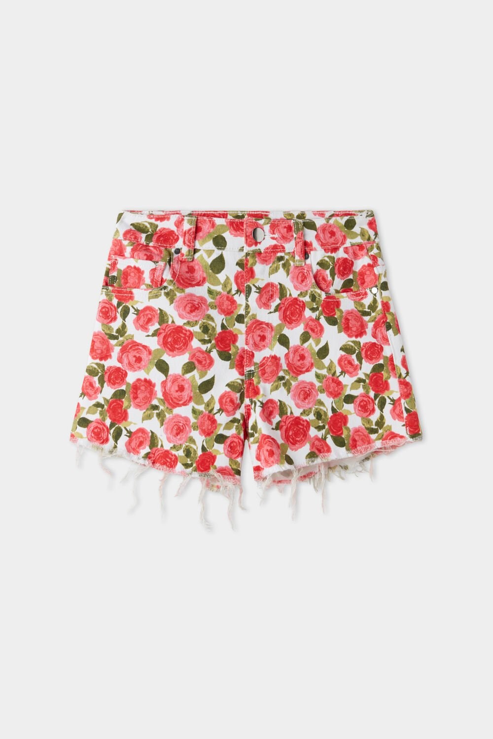 Floral Romantic Rose Print 598v Tezenis High Rise Frayed Denim Shorts | 238160-QIP