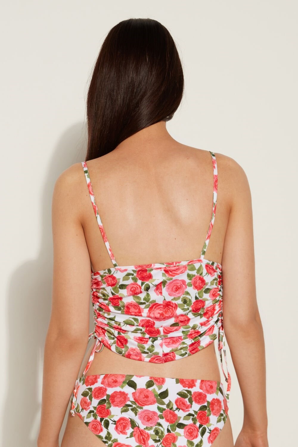 Floral Romantic Rose Print 598v Tezenis Crop Top with Side Drawstrings | 394086-BMU